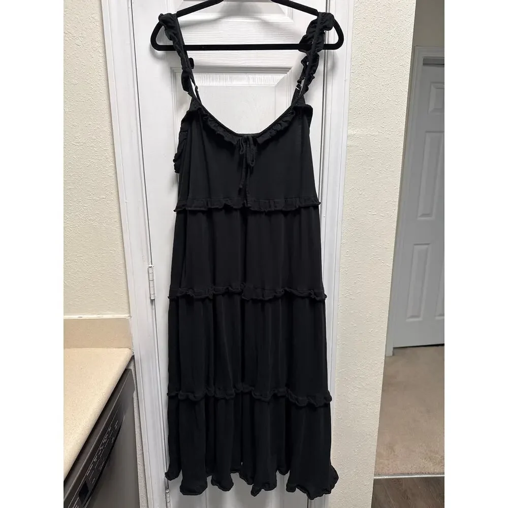 J. Crew Classic Minimalist Black Cotton Ruffle Tiered Mid Dress Size XL